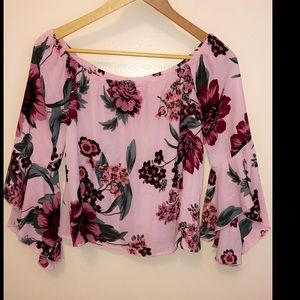 Off the shoulder pink with flower blouse